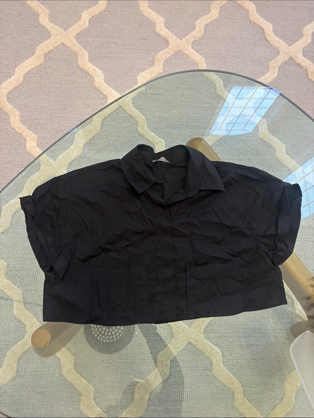 Zara Black Cropped Button-Front Top